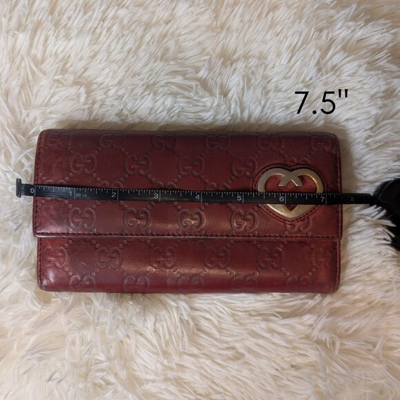 Gucci, Guccissima Leather Long Wallet with Interlocking Heart Logo, Dark Red - Picture 12 of 14